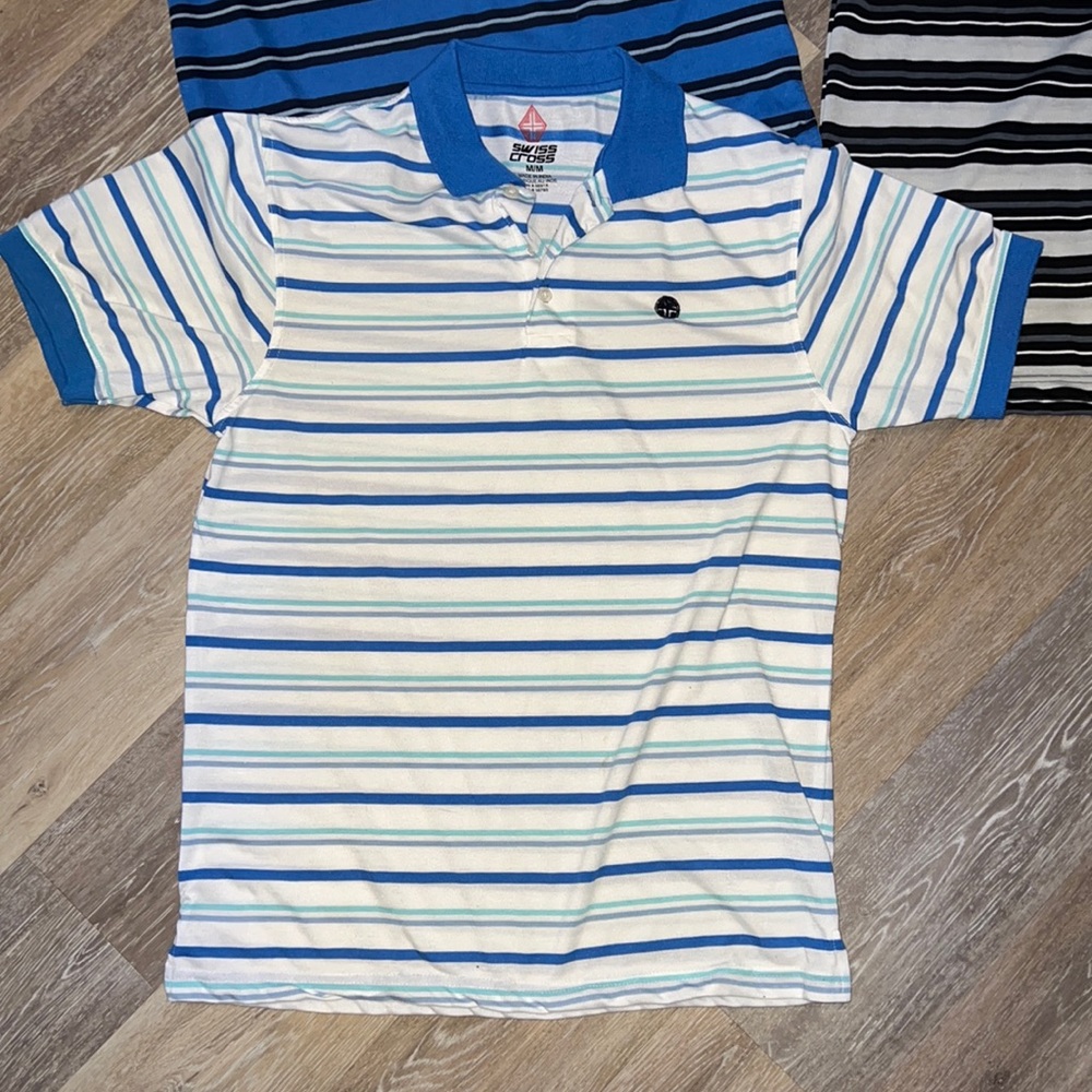 Swiss Cross striped short sleeve polo shirts size medium